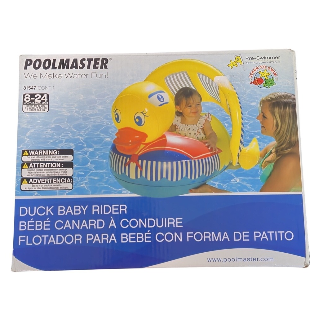 PoolMaster Duck Baby Rider Seat Pool Floaty with Shade Pre-Swimmer 8-24 Mo NEW